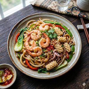 Stir Fried Rice Noodles With Seafood